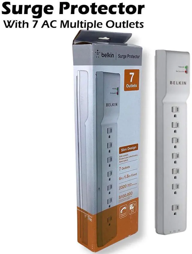Alt view image 2 of 7 - HP AG290AA Belkin 7-Outlet Surge Protector Power Strip BE107200-06