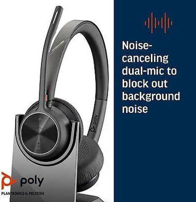 Alt view image 7 of 7 - Poly Voyager 4320 UC Stereo USB-A Headset +BT700 USB-A Adapter +Charging Stand