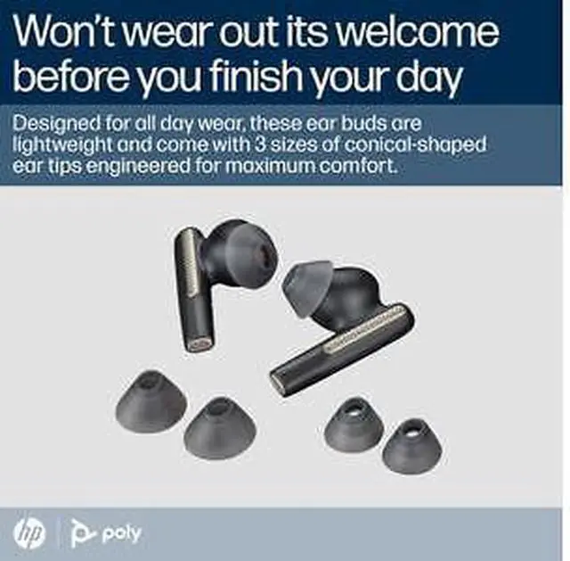 Alt view image 7 of 7 - Poly Voyager Free 60 UC Black Earbuds + BT700 USB-C Adapter + Basic Charge Case