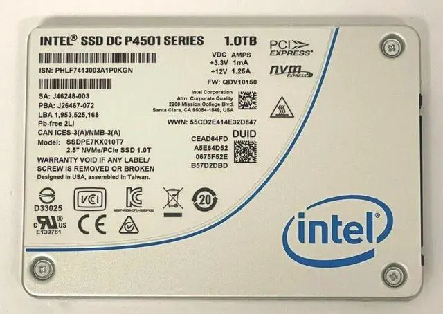 Alt view image 3 of 3 - Intel SSDPE7KX010T701 DC P4501 1Tb PCI Express 3.0 x4 2.5-Inch TLC SSD