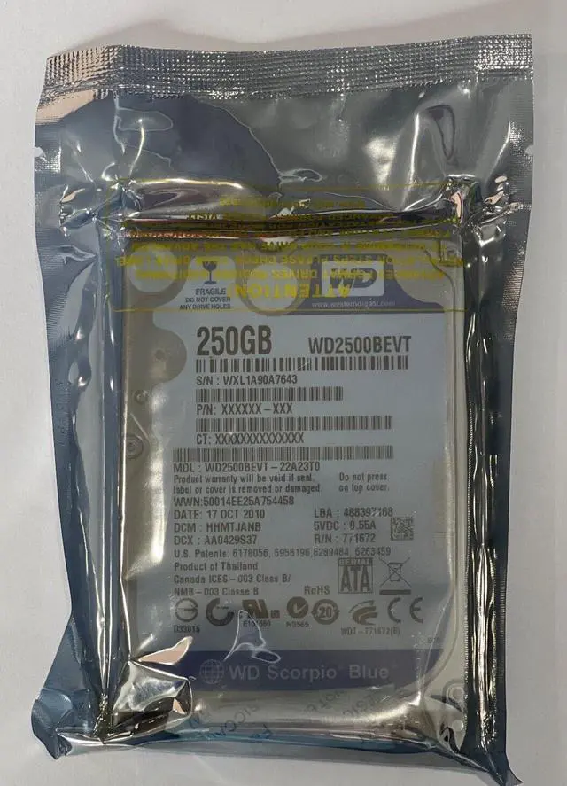 Main image of NEW!!! WESTERN DIGITAL SCORPIO BLUE 250GB INTERNAL 5400RPM 2.5" (WD2500BEVT) HDD