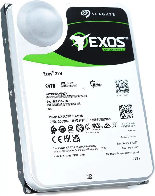 Alt view image 6 of 7 - Seagate Exos X24 24TB SATA HDD ST24000NM002H 7.2K RPM 6Gb/s 512e 3.5in 512MB