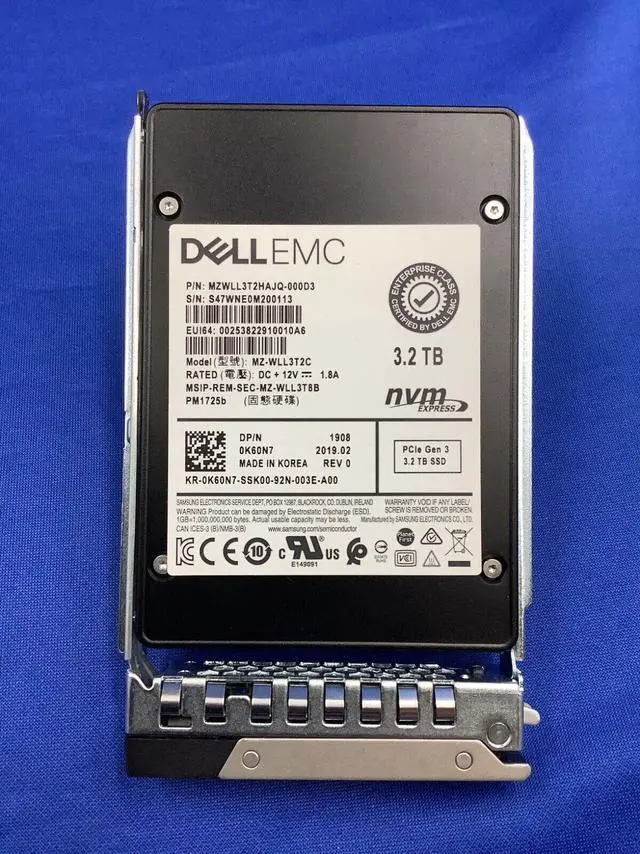 Main image of K60N7 DELL EMC SAMSUNG PM1725B 3.2TB NVMe 2.5 SSD 0K60N7 MZ-WLL3T2C MZWLL3T2HAJQ