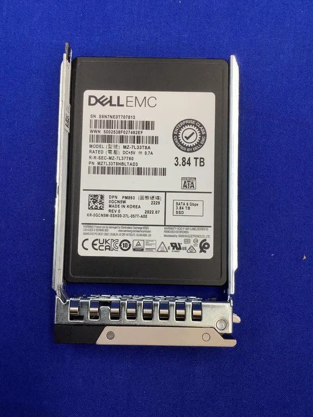 Main image of GCN5W Dell Enterprise PM893 3.84TB SATA 6Gb/s RI TLC 2.5" SSD MZ-7L33T8A 0GCN5W