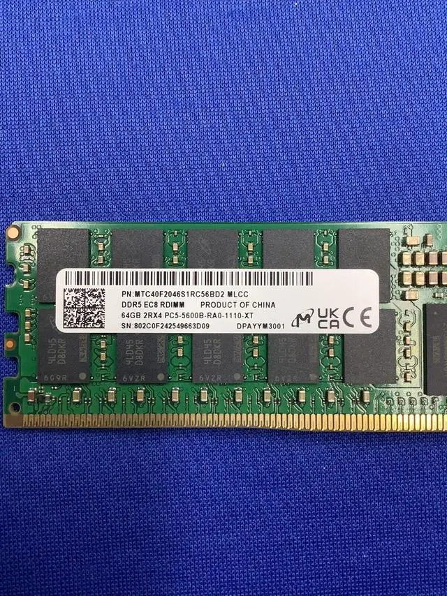 Alt view image 5 of 7 - MTC40F2046S1RC56BD2 MICRON 64GB (1X64GB) 2RX4 PC5-5600B RDIMM MEMORY - OEM