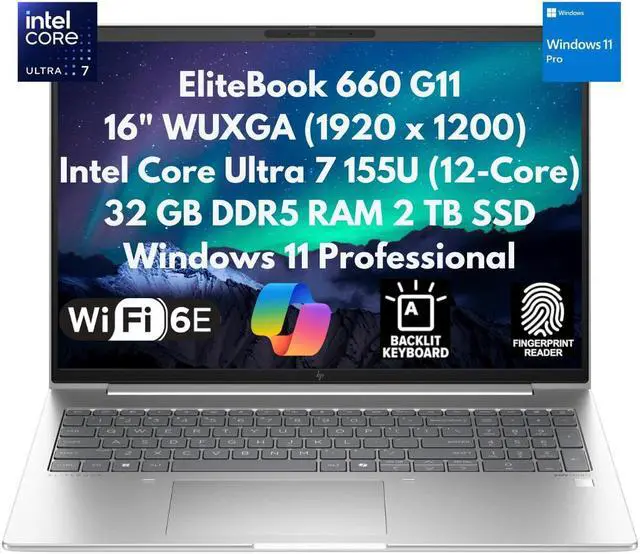 Main image of HP EliteBook 660 G11 16" WUXGA Core Ultra 7 155U 32GB 2TB SSD IRCam FPR W11P