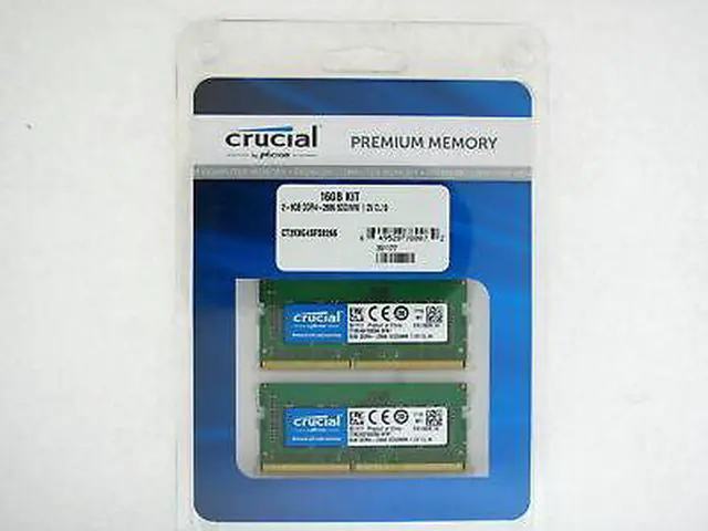 Main image of Crucial 16GB DDR4 KIT 2x 8GB 2666 MHz PC4-21300 SODIMM 260-Pin Laptop Memory NEW