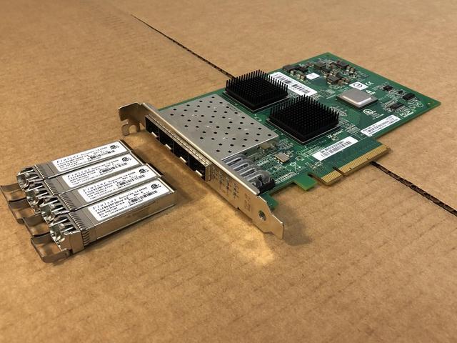 Alt view image 3 of 6 - QLogic QLE2564 Quad Port FC HBA PCI-E 4 Port + 4x 8Gb Transceivers Fiber Channel