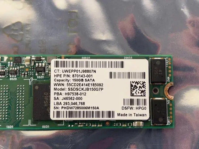 Alt view image 2 of 5 - HPE Intel DC S3520 100% 150GB 6G SATA RI M.2 2280 SSD 80mm 3D1 MLC 412 TBW