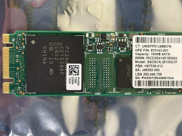 Alt view image 3 of 5 - HPE Intel DC S3520 100% 150GB 6G SATA RI M.2 2280 SSD 80mm 3D1 MLC 412 TBW