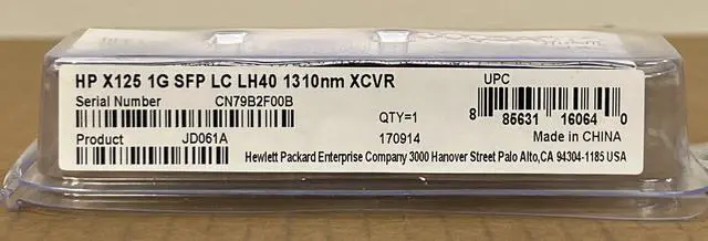 Main image of Genuine HP HPE X125 JD061A SFP LC LH40 1310nm XCVR 1250Mbps 40Km 1GE SMF 40KM LR