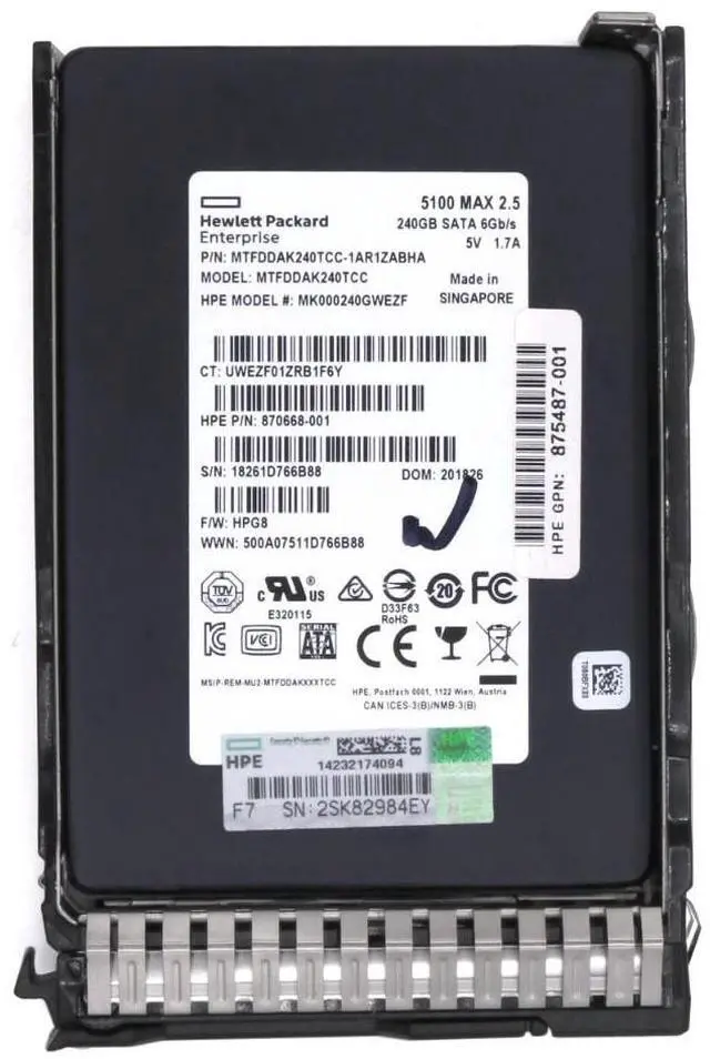 Alt view image 3 of 5 - 97-100% HPE 875703-001 240GB SATA 6G MU Mixed Use SFF TLC SC DS SSD 5DWPD 2.2PBW