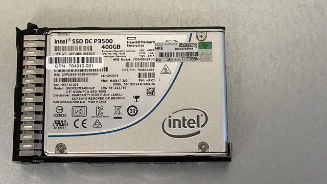 Alt view image 2 of 4 - HPE Intel DC P3500 400GB 2.5 SFF PCI-e NVMe x4 U.2 RI Solid State Drive SSD SCN