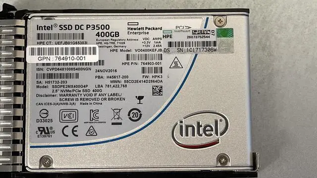 Alt view image 3 of 4 - HPE Intel DC P3500 400GB 2.5 SFF PCI-e NVMe x4 U.2 RI Solid State Drive SSD SCN