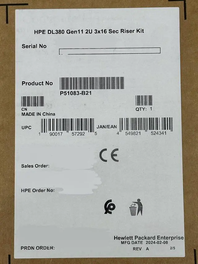 Main image of HPE ProLiant DL380 Gen11 2U x16/x16/x16 FHFL Secondary Riser Kit P51083-B21