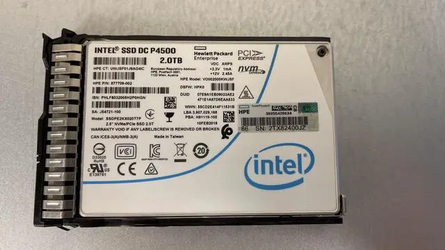 Alt view image 2 of 5 - HPE Intel DC P4500 2TB NVMe U.2 x4 RI 2.5 SCN DS Solid State Drive 100% 0.5 DWPD