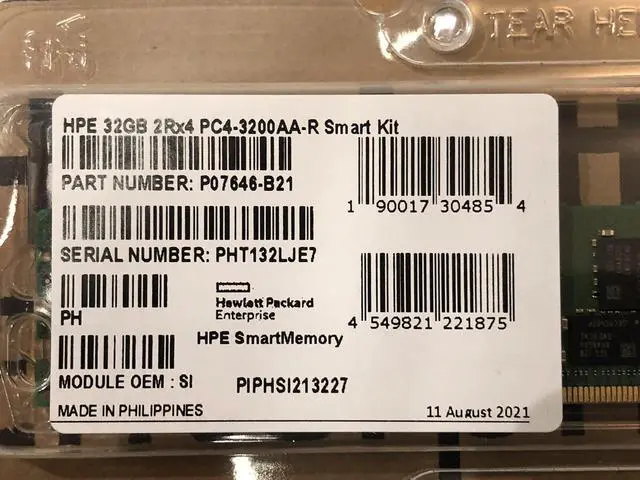 Alt view image 2 of 3 - (NOT FOR HOME PC!) HPE 32GB 2Rx4 DDR4 PC4-3200AA-R ECC Reg Dual Rank Smart Server Memory Ram Kit