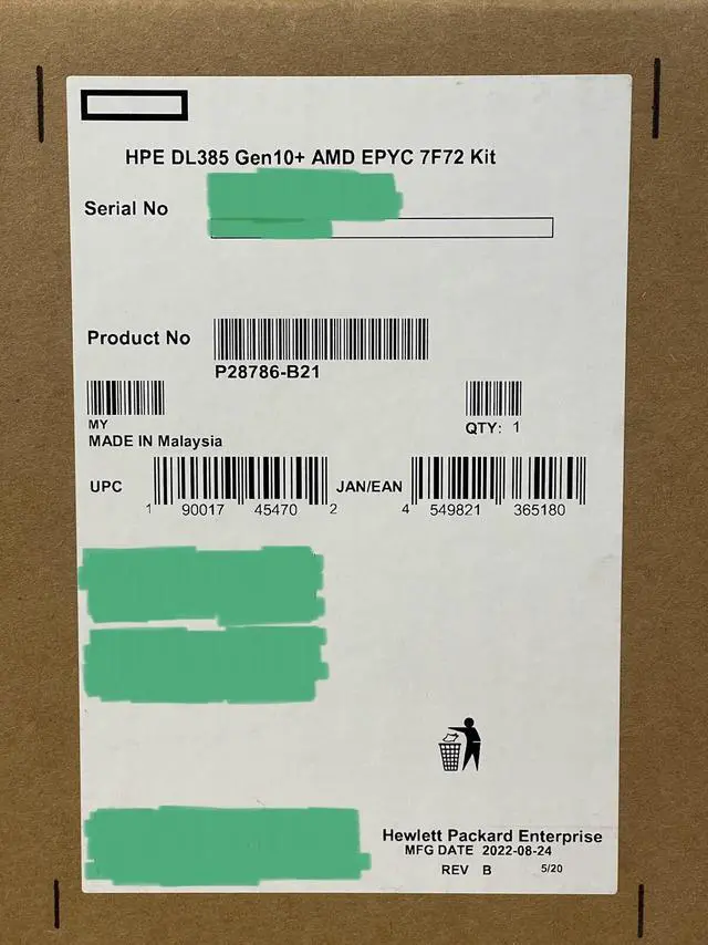 Main image of HPE DL385 Gen10/Plus/V2 CPU Kit AMD EPYC 7F72 24 Core 3.2GHz w/Heatsink+2x Fans