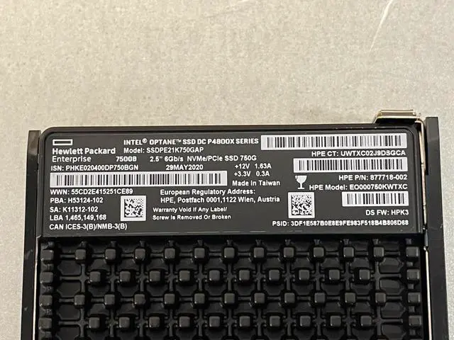 Alt view image 4 of 7 - HPE Intel Optane 750GB U.2 NVMe x4 Write Intensive SFF SSD 30 DWPD Gen3 WI SCN