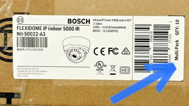 Main image of Lot of 10 Bosch NII-50022-A3 IP Indoor 5000 HD 1080p 3-10mm Camera AVF F1.3 Dome