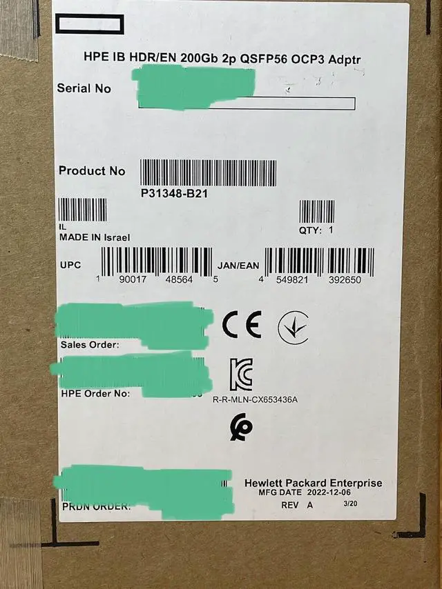 Alt view image 5 of 5 - HPE 200Gb HDR QSFP56 2P OCP3 x16 Ethernet/InfiniBand Network Adapter NIC PCIe4