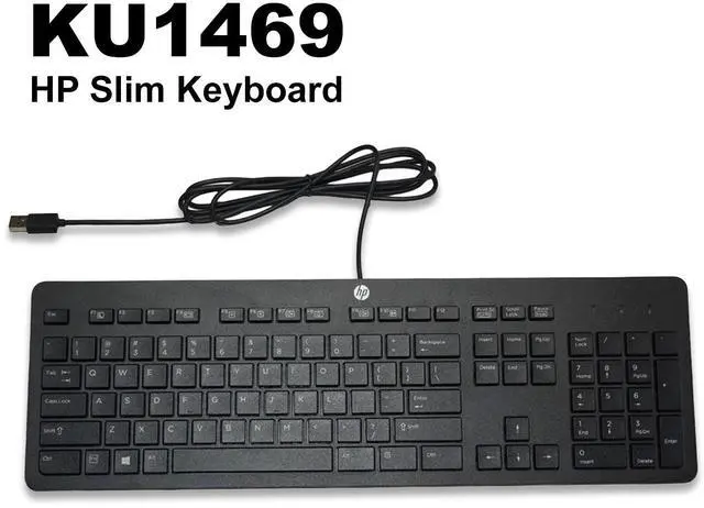 Alt view image 2 of 7 - Lot 10 HP Business Slim USB Keyboard Black SK2120 KU1469 Wired QWERTY 803181-001