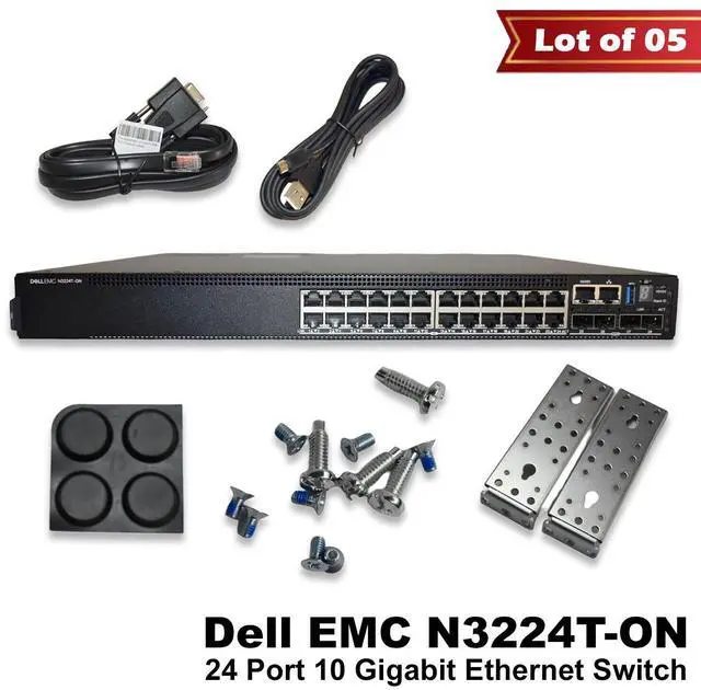 Main image of Lot of 5 DELL EMC N3224T-ON 24X1G Rj-45 4X10G Sfp+ 2X100G L3 4GB 550W PSU Switch