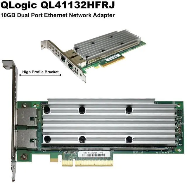 Alt view image 3 of 7 - Dell QLogic QL41132 2-Ports 10GbE RJ-45 PCIe High Profile Network Card NV5