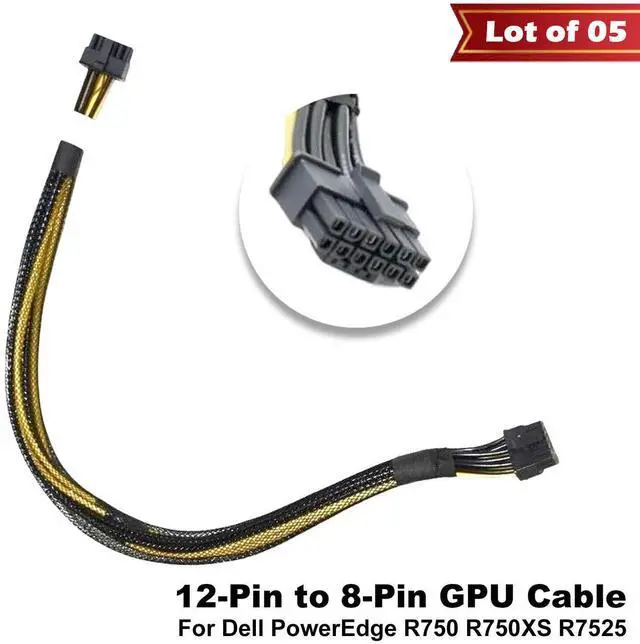 Main image of Lot of 5 Dell PowerEdge R750 R7525 12 Pin to 8 Pin 16" GPU Power Cable F8NXW - OEM