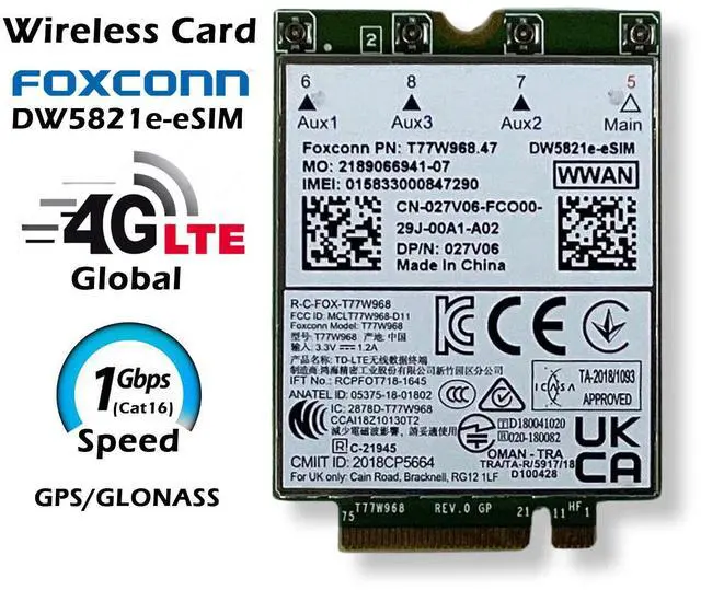 Alt view image 2 of 6 - Dell Latitude 5420 5424 7424 Snapdragon X20 4G LTE Wireless Card DW5821e 27V06