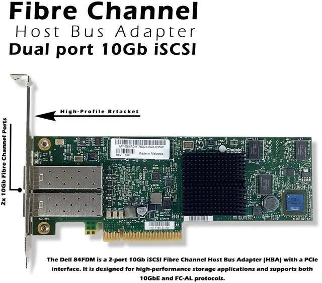 Alt view image 2 of 6 - (NOT FOR HOME PC!) Dell 84FDM HBA Network Adapter Card Dual-Port SAS 10Gbps PCI-E Fibre Channel
