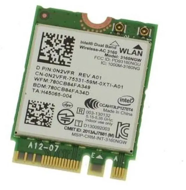 Alt view image 3 of 6 - Lot X 5 Dell Intel Wireless-AC 3160 Dual Band WLAN WiFi Bluetooth M.2 Card N2VFR