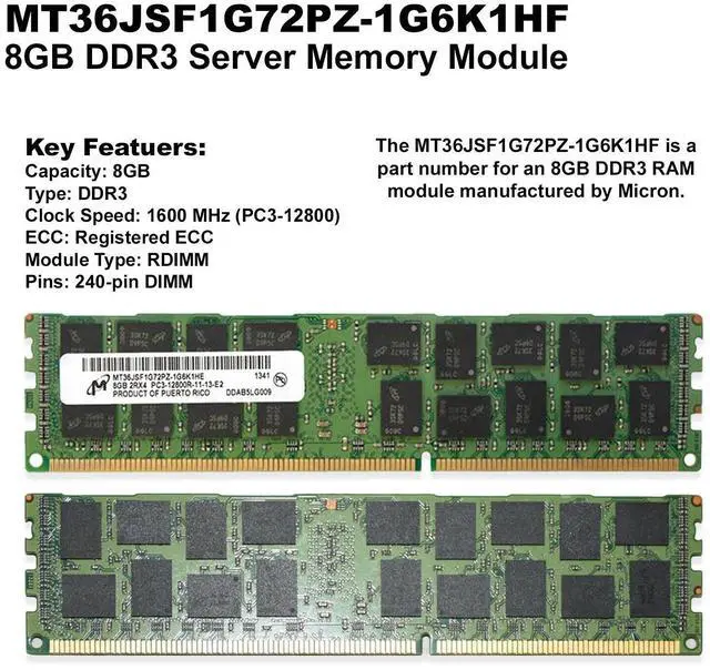 Alt view image 2 of 4 - Lot Of 4 Micron MT36JSF1G72PZ-1G6K1 4x8GB PC3-12800R RDIMM 2Rx4 DDR3 Server RAM