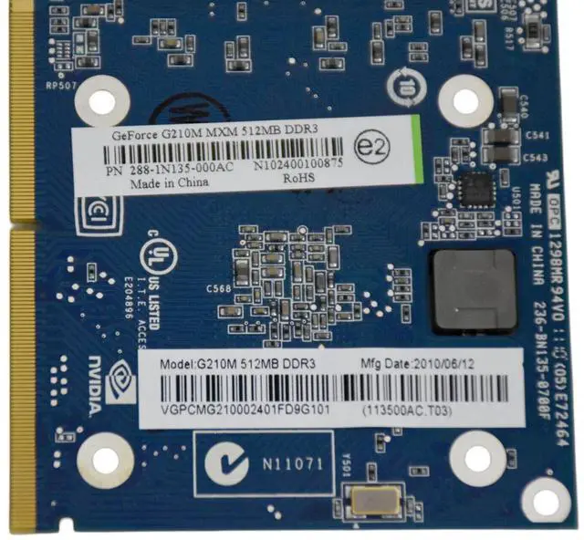 Alt view image 7 of 7 - NVIDIA GeForce G210M Video Graphics Card 512 MB DDR3 64-bit 1500MHz VG.PCMG2.100