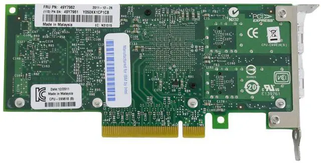 Alt view image 7 of 7 - IBM 49Y7961 Intel X520-DA2 Dual Port 10GbE SFP+ Network Adapter Card