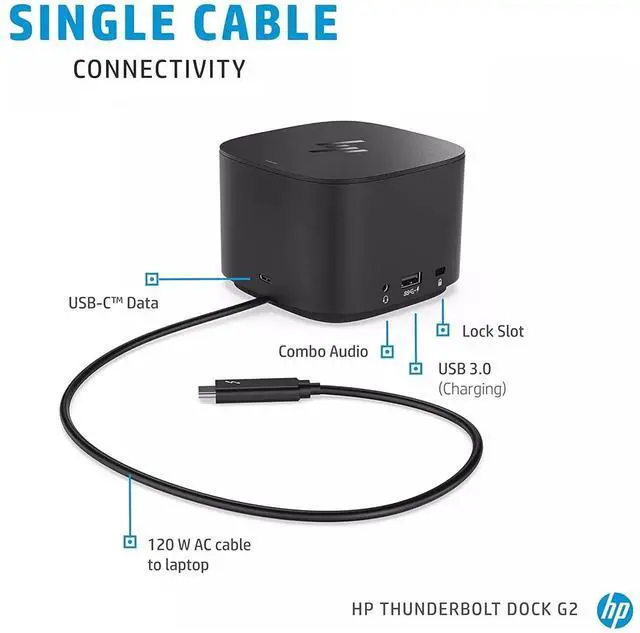 Alt view image 3 of 6 - HP Thunderbolt Dock G2 120W USB-C Docking Station Port Replicator 2UK37UT
