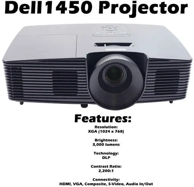 Alt view image 2 of 7 - Dell 1450 Projector w/Bulb ANSI 3000 Lumens XGA (1024x768) 2200:1 KM7NY