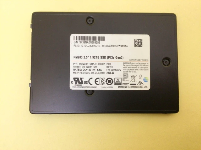 Alt view image 2 of 4 - MZ-QLB1T90 Samsung PM983 Series 1.92TB NVMe PCIe Gen3 2.5" U.2 SSD