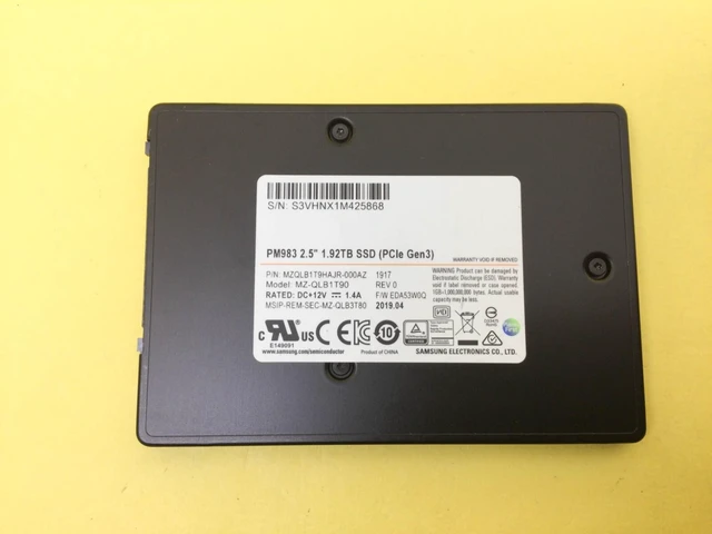 Alt view image 3 of 4 - MZ-QLB1T90 Samsung PM983 Series 1.92TB NVMe PCIe Gen3 2.5" U.2 SSD