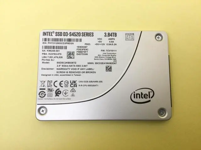 Alt view image 2 of 3 - Intel D3-S4520 Series 3.84TB SATA 6Gb/s 2.5'' SSD SSDSC2KB038TZ