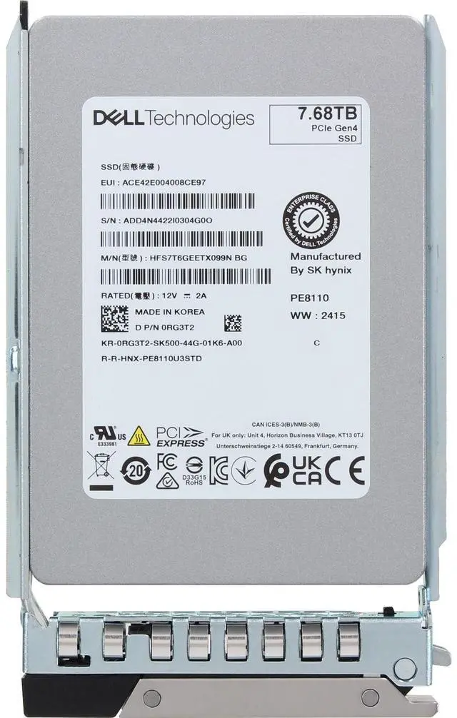 Alt view image 5 of 5 - Dell 7.68TB PCIe Gen4 NVMe RI TLC 2.5 SSD PE8110 (RG3T2)