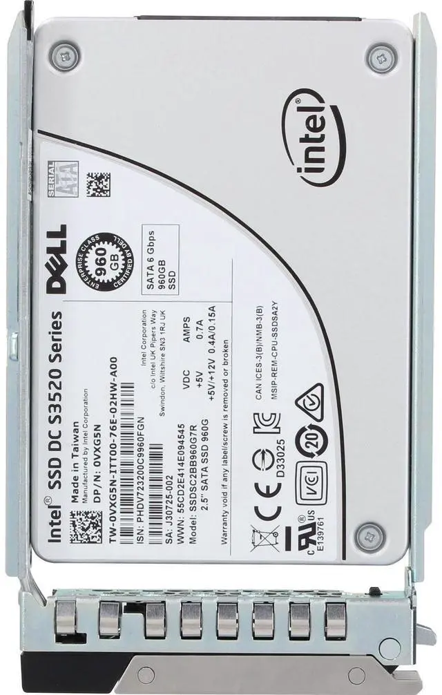 Alt view image 5 of 5 - Dell 960GB 6Gbps SATA RI MLC 2.5 SSD S3520 CPO (VXG5N-CO3)
