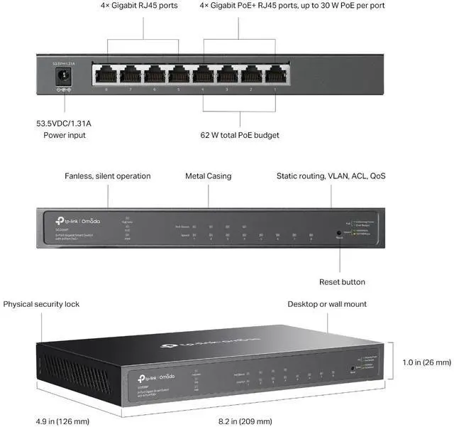 Alt view image 7 of 7 - TP-Link SG2008P | Omada 8-Port 1000Mbps Gigabit PoE+ Smart Switch | 4* PoE+ Port