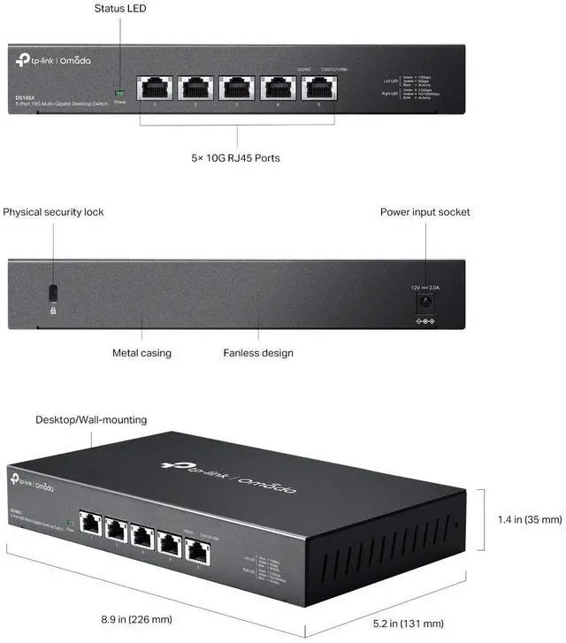 Alt view image 6 of 6 - TP-Link DS105X | Omada 5-Port 10Gbps Gigabit Unmanaged Desktop Switch