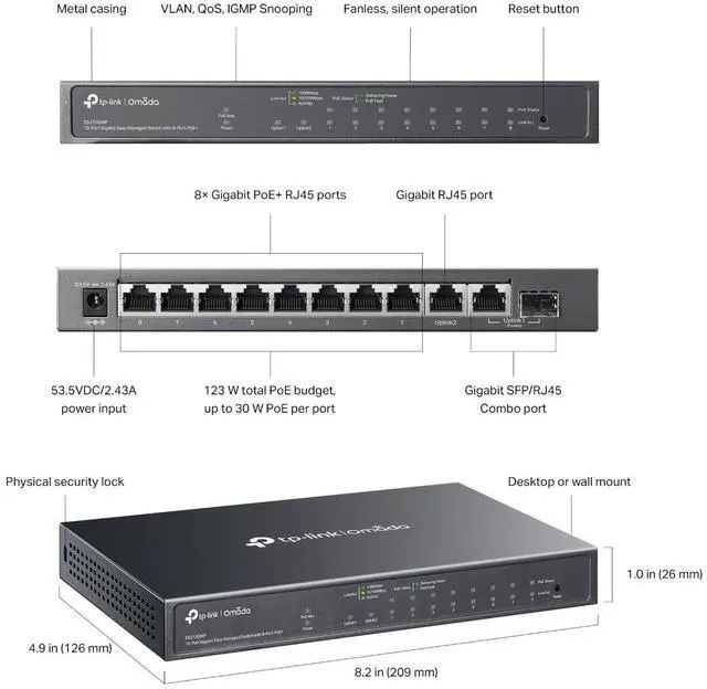 Alt view image 6 of 7 - TP-Link ES210GMP | Omada 10-Port Gigabit Easy Managed Switch | 8-Port PoE+