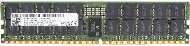 Alt view image 3 of 3 - Micron 64GB 2Rx4 DDR5 RDIMM- 4800MT/s (MTC40F2046S1RC48BA1-OSTK)
