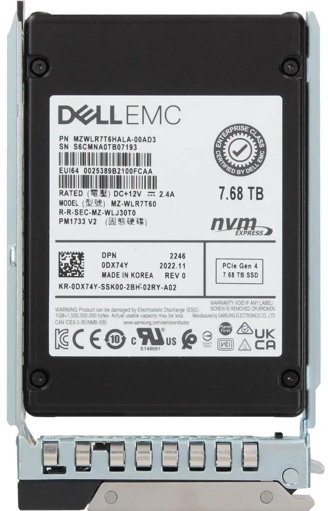 Alt view image 5 of 5 - Dell 7.68TB PCIe Gen4 NVMe RI TLC 2.5 SSD PM1733 V2 (DX74Y)