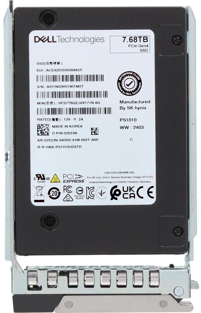 Alt view image 5 of 5 - Dell 7.68TB PCIe Gen4 NVMe RI TLC 2.5 SSD PS1010 (2533N)