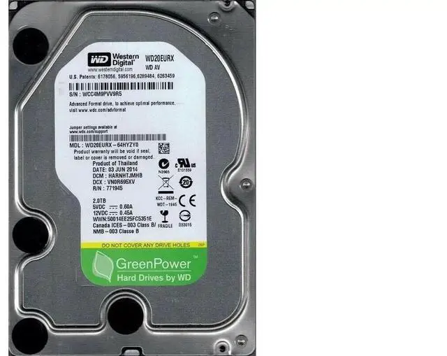Main image of Western Digital 2TB 3.5" SATA HDD 5.4K 6Gb/s WD20EURX-64HYZY0