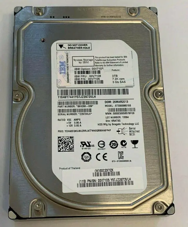 Main image of (NOT FOR HOME PC!) IBM SEAGATE 3TB 7.2K 3GB SAS ST33000651SS Server 64MB Cache SAS 6Gb/s 3.5"